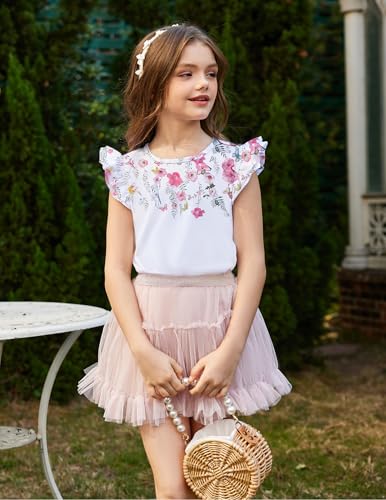 Image of Arshiner Girls Shirts Ruffle Short Sleeve Summer Cute Casual Crewneck Tops Blouse Tee