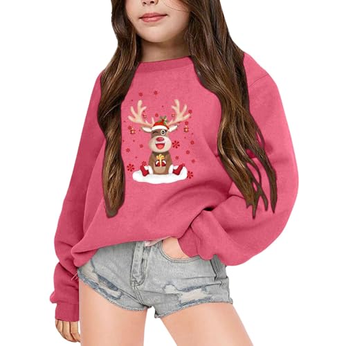 Sweat à capuche Noël enfant pull polaire chaud rose hiver 6-7 ans