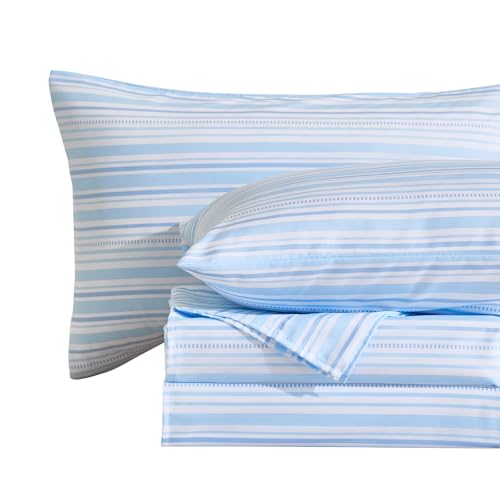 Image of MCO 4Pieces Striped Sheets Set, Breathable King Sheet Set with 16 inch Deep Pocket,Modern & Luxury, Brushed Microfiber Bedding Set(King, Blue)
