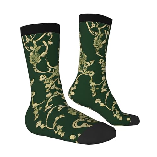 (Hunter Green Floral Petals Pattern) Mid Calf Socks Breathable Adult Unisex Socks Daily Wear For Women Men