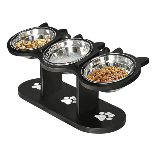 Erhöhter Futternapf für Hunde, 3 Schüssel, höhenverstellbar, Wasser-Futterstation, Katzen-Innenfutter, Futternapf, für Zuhause, Küche, Wohnzimmer, Balkon, Wohnung, Outdoor-Reisen, Camping