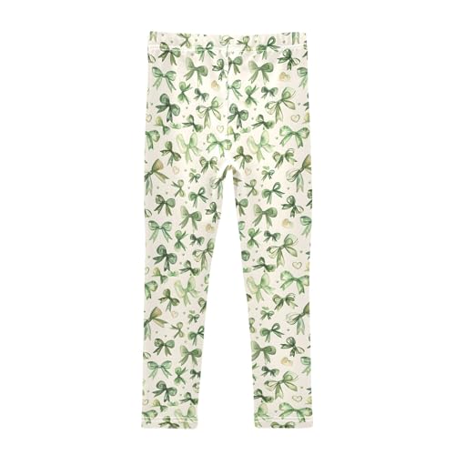 Girls' Athletic Leggings Ankle Length Yoga Dance Pants Kids Teen 4T Green Bow2