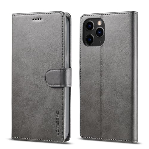 Housse cuir iPhone 16 Pro gris étui portefeuille idéal pour le bureau