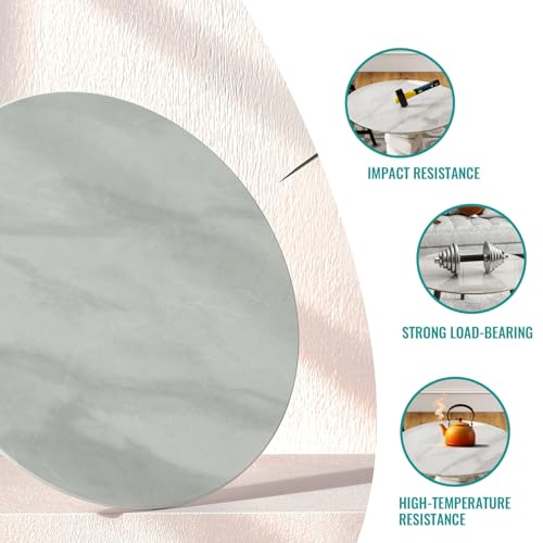 Image of Tempered Glass Round Table Top with Marble Design 28 Inch Diameter, 3 /10 Inch Thick, Heavy-Duty Safety Glass Circle for Dining Table, Desk, Patio Base Replacement