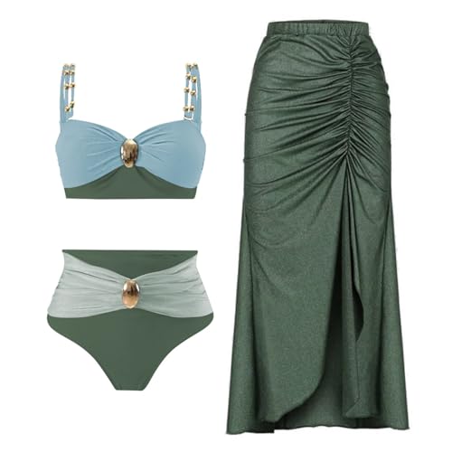 Bikini femmes taille haute galbant avec gilet et jupette slim