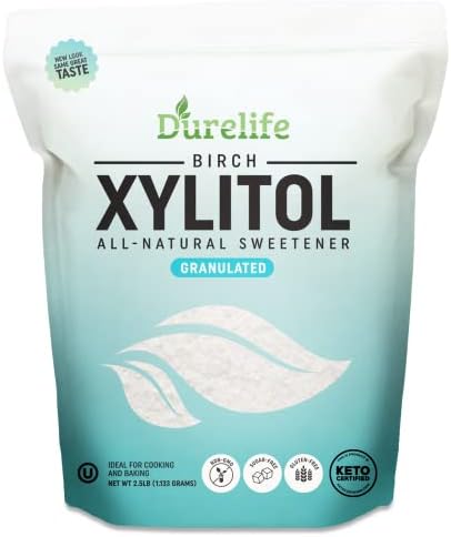 DureLife XYLITOL Sugar Substitute 2.5 LB (40 OZ) Made From 100 % Pure Birch Xylitol NON GMO - Gluten Free - Kosher, Natural sugar alternative,