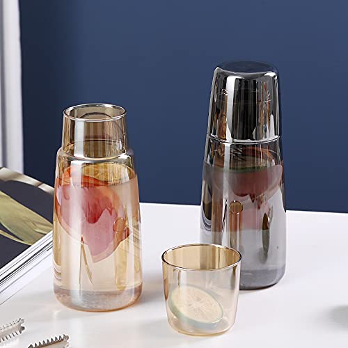 Caraffa Set di teiere in Vetro da 750 ml, Acqua Calda e Fredda, caraffa for Acqua Trasparente con Tazza in Vetro, bollitore for Acqua da Comodino Brocca(Grijs)