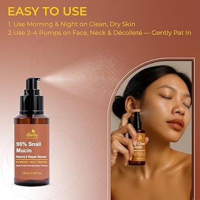 Herbs Healthy Healing Snail Mucin 96% Essence Korean Hydrating Face Serum (3.38 fl oz) Nourishing Skincare for Fine Lines, Uneven Tone & Dehydrated Skin Lightweight, Fast-Absorbing Formula