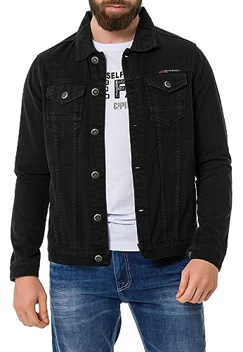 Cipo & Baxx Herren Jeansjacke CJ289 Flatback Denimjacke im Casual Streetwear Stil mit Knöpfen & Brusttaschen Übergangsjacke für Alltag & Freizeit - CJ289 Flatback S
