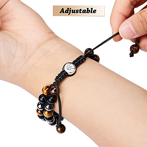 2 Pieces Lava Rock Bead Bracelets Hematite Black Obsidian Tiger Eye Stone Bracelet Healing Crystal Gemstone Bead Adjustable Anxiety Bracelet2
