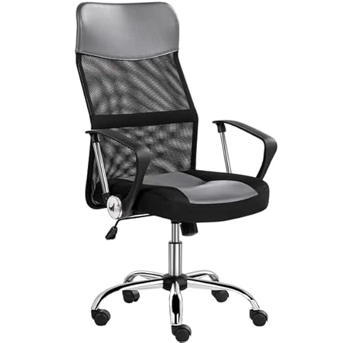 Abician Fauteuil de Bureau Ergonomique en Maille, Chaise de Bureau à roulettes avec Appui-tête, Fauteuil d'ordinateur Moderne avec avec Assise en Similicuir, Capacité Max. de 135kg Gris Cover