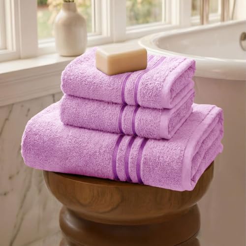 Image of MYTRIDENT Towel Set| Comfort Living | Quick Drying | Travel Friendly | for Men /Women | 3 PC Towel Set | 1 Bath (70 cm x 140 cm) 2 Hand (40 cm x 60 cm) | 100% Cotton 400 GSM - Violet Sky