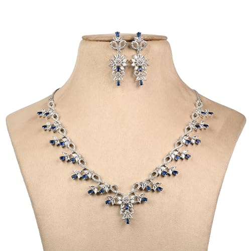 Image of Alloy White Plated American Diamond Necklace Set for Women and Girls with Matching Earrings, S Hook Closure Necklace and Push Plug Earrings for Traditional Outfit