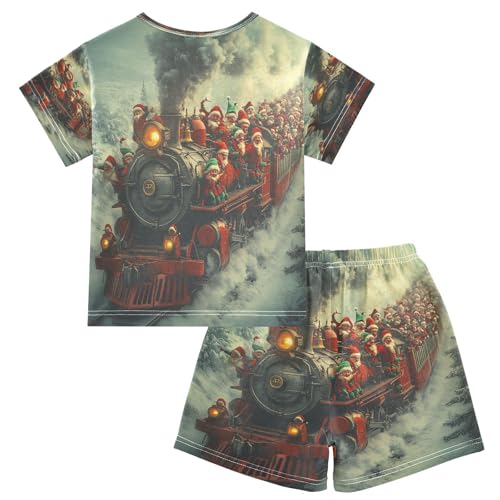 ALAZA Train Santa Claus Merry Christmas Pajamas Set Short Sleeve Cotton Sleepwear Summer Pjs 2 Piece 5-14Y2