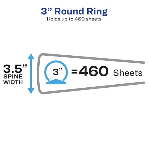 Image of Avery Standard View 3 Ring Binders, 3 inch Round Rings, 460-Sheet Capacity, 3.5 Inch Wide Spine, White Binders, Ideal for Lightweight Organization and Occasional Referencing (12-Pack of 05741)