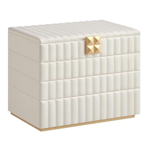 SONGMICS HOME ANAH Colección - Caja Joyero Apilable con Espejo, Organizador Joyero 4 Capas, Superficie PU con Costuras, 17 x 28 x 20,5 cm, Efecto Flotante, Idea de Regalo, Blanco Nube JBC181W01