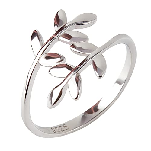 ELBLUVF Anillos de plata 925 hojas Laurel hoja de oliva ajustable damas elegir tamaño Cover