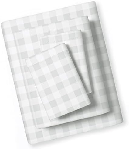 MakeMake Organics Organic Full Sheet Set GOTS Certified Organic Cotton Sheets Full Bed Fitted Sheet Flat Sheet Pillowcases Set - Ultra Soft Non Toxic Gray Blue Sea Foam Color (Full, Gingham)