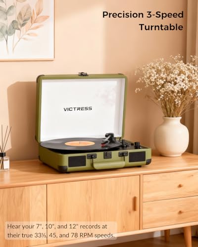 VICTRESS Vinyl Record Player Olive Green