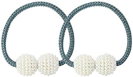 WINSHEA 2 Pcs Magnetic Curtain Tiebacks Curtain Clips Rope Holdbacks Curtain Holder Buckles (Peacock Blue)