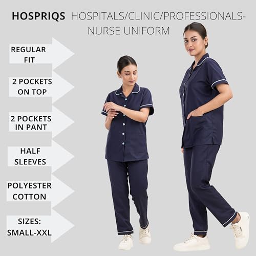 Image of Unisex Nurse Uniform With Normal Length Half Sleeves Top With 2 Pockets Regular Fit Pant Two Side Pockets - Ideals for Hospital Staff /Clinics /Nanny Uniforms |