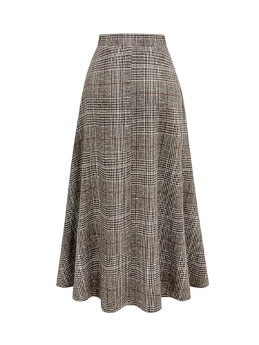 MakeMeChic Women's Plaid Skirt High Elastic Waist A Line Retro Flowy Long Skirts2