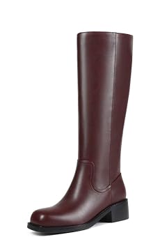 ZJA Knee High Boots Square Toe Boots Low Heel Flat Long Boots for Women Dress Chunky Comfortable Tall