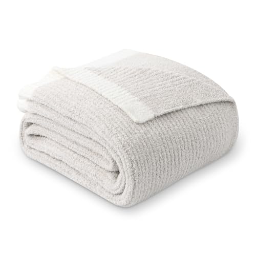 MH MYLUNE HOME Ultra Soft Ribbed Throw Blanket for Couch 50x60 Inches Luxurious Super Cozy Fluffy Microfiber Blanket Plush Warm Reversible Throw Blankets for Sofa Bed - Beige 50 x 60 Inches