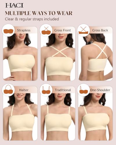 Image of HACI Strapless Bra Wireless No-Slip Seamless Bandeau Tube Top for Women Everyday