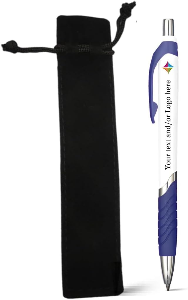 stika.co Pack of 20 Blue Personalized Pens - Ballpoint Promotional Custom Pens for Office, School, and Events - Add Your Text/Logo for a Unique Touch