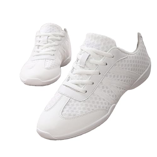 YSMIIH Women Cheerleading Dance Fashion Trainers Sneakers Lace Up Gym Athletic Sport Training Ventilate Mesh Cheer Shoes