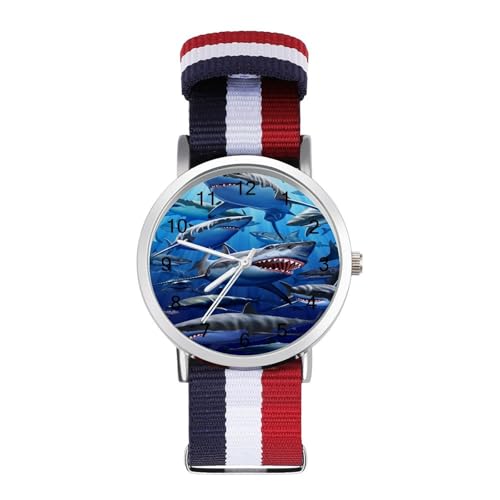 Ntyfur Ocean Shark Watches for Men with Woven Strap Lightweight Casual Fashion Watch with Scale Dial Adjustable Band 1.6in