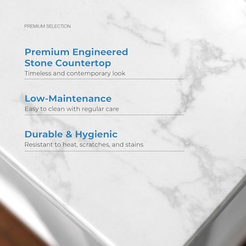 Image of OVE Decors Athea 60 in. Double Sink Freestanding White Bathroom Vanity with White Engineered Marble Top, Matching Backsplash, Power Bar and Matte Black Hardware