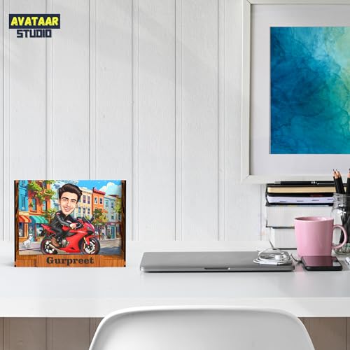 Image of Personalized Motorcycle Rider Caricature Gift Custom Photo Stand Birthday Gift for Husband Boyfriend Friend Unique Biker Cartoon Photo Frame (Motorcycle Rider-2, Box)