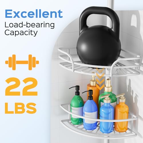 Image of HAMITOR Corner Shower Caddy Tension Pole, Bathtub Adjustable No-Drill Shelf
