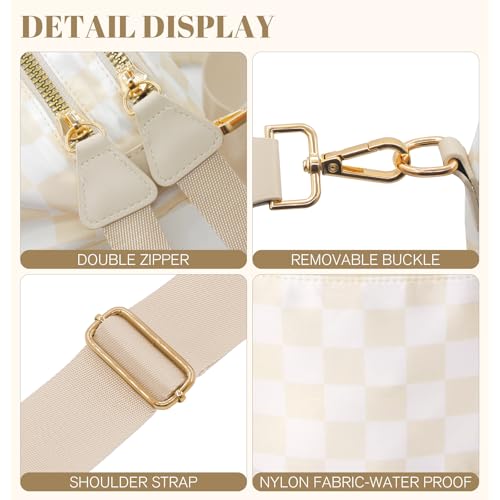 Image of WOOMADA Checkered Crossbody Bag Bum Bag for Women, Fanny Pack Checkered Purse, Belt Bag with Shoulder Strap(Ivory Checkerboard)
