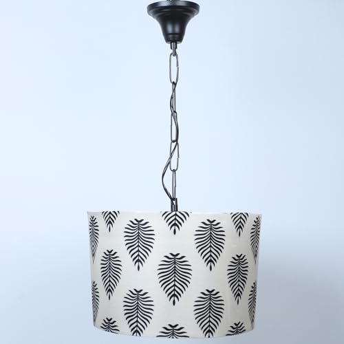 Image of Tu Casa Big Leaf Print Fabric Glow Pendent Light Hanging Lamp For Bedroom, Living Room, Lounge, Office, Gifting Area Without Bulb For Home Decoration (Height - 20 inch)