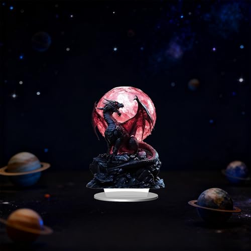 Shamoparty Blutmond Rot Drachen Acryl Büro Wohnung Wohntier Ausleger, 2D Acryl Ausleger, Heim Desktop Dekoration Eingangstür, Flachbild Schmuckstücke, mittelalterliche Drachen Dekoration