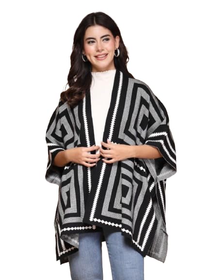 mafadeny Women Winter Wear Printed Longline Poncho-picture-58