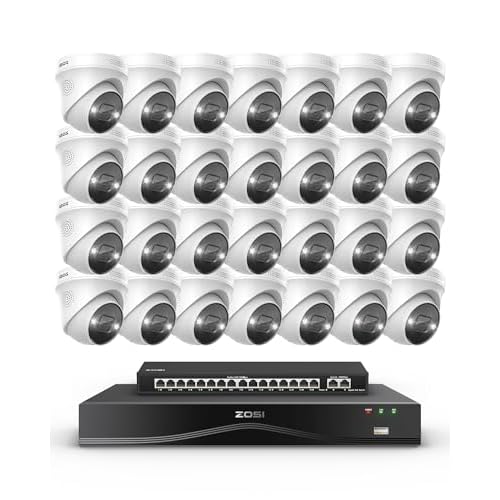ZOSI 8MP 28pcs Kit Cámaras de Vigilancia PoE con 16 Puertos Gigabit PoE Switch, 16CH 4K Grabador NVR con 4TB HDD Ampliable a 32CH, Alarma de Persona/