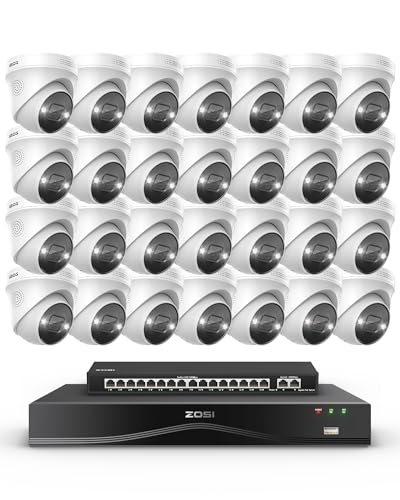 ZOSI 8MP 28pcs Kit Cámaras de Vigilancia PoE con 16 Puertos Gigabit PoE Switch, 16CH 4K Grabador NVR con 4TB HDD Ampliable a 32CH, Alarma de Persona/Vehículo, Visión Nocturna Color