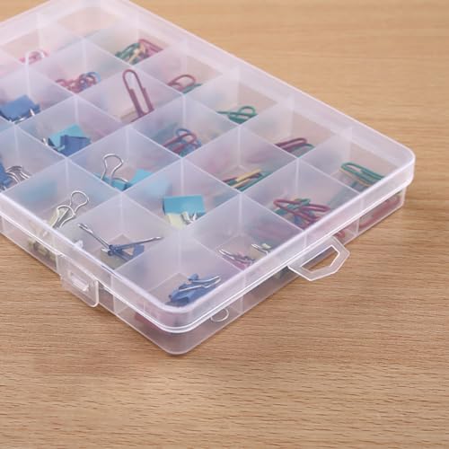 Image of Large 24 Grid Plastic Organizer Box Clear Jewelry Storage Box Bead Storage Travel Case Small Parts Plastic Storage Boxes Arts and Craft Box Compartment Organizer Containers with Fixed Dividers 4 Pcs