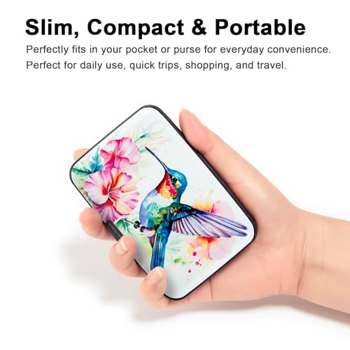 Image of Credit Card Holder, Metal Card Wallet RFID Blocking Mini Slim Aluminum Business Hard Card Case for Women Men (Flowers Hummingbird)