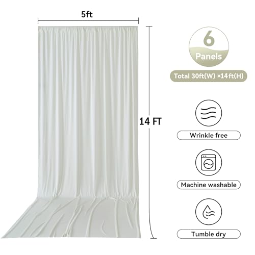 Image of 30ftx14ft Ivory Backdrop Curtains for Parties, Wrinkle Free Polyester Ivory Photo Backdrop Drapes 6 Panels 14 ft Long Back Drop Cloth for Wedding Birthday Photography Background Party