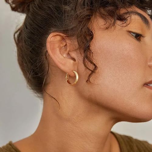 Image of Gacimy Gold Hoop Earrings for Women with 925 Sterling Silver Post | Hypoallergenic Lightweight Thick Hoops Earrings for Women Trendy Jewelry Gift
