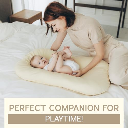 Aila + Aiden Baby Lounger | Organic Cotton Infant Lounger | Adjustable & Portable Floor Lounger |Supervised Use | Soft, Breathable, Washable Cover - Snuggle Collection - (Cream)