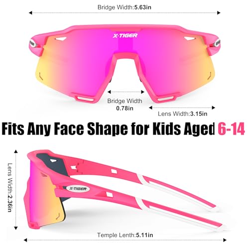Image of X-TIGER Polarized Kids Sunglasses Youth Baseball Sunglasses UV400 Boys Girls Sports Sun Glasses for Softball Cycling Scooter