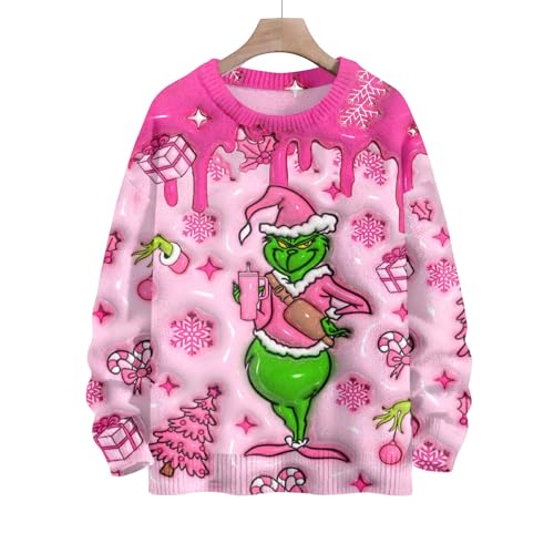 Ugly Christmas Sweater Women Funny Pattern Cute Xmas Holiday Knit Sweaters Oversized Crewneck Pullover Tops3