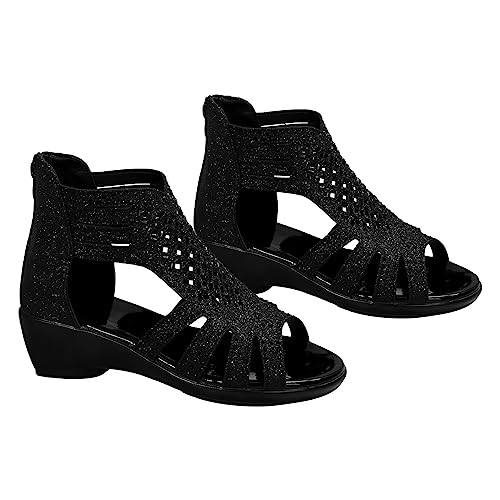 ZTFYKLIN Sandales En Cuir Pour Femmes Chaussures À Fond De Pente Décontractée La D'Été Avec Des (Black, 39) Femme Confort Orthopediques Chaussure Antidérapante...