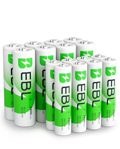 EBL Lot de 16PCS Piles Rechargeables AA et AAA, avec 8PCS AA HR6 et 8PCS AAA HR03 Piles Rechargeables Ni-MH 1.2V, Compatible avec Manette de Jeu, Jouet, Télécommande, etc.